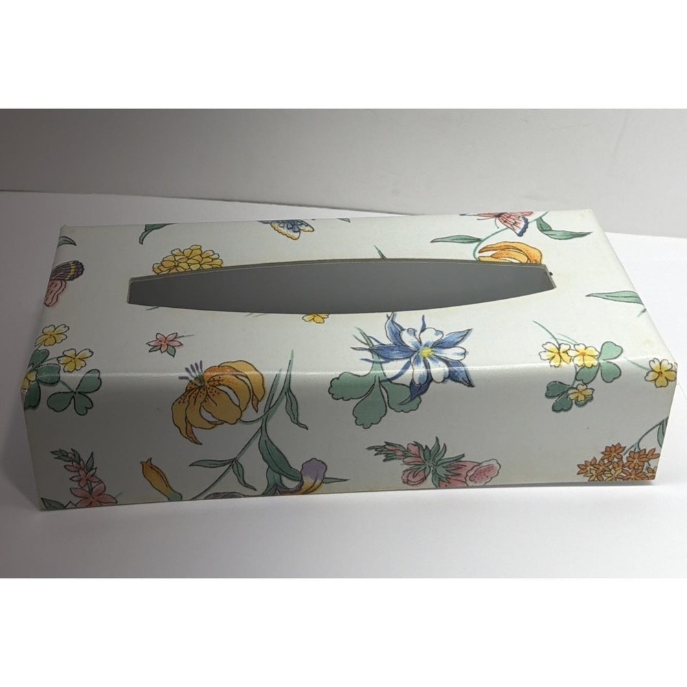 Vintage Rectangle Plastic Tissue Box‎ Cover Flower Floral Cottagecore Grannycore